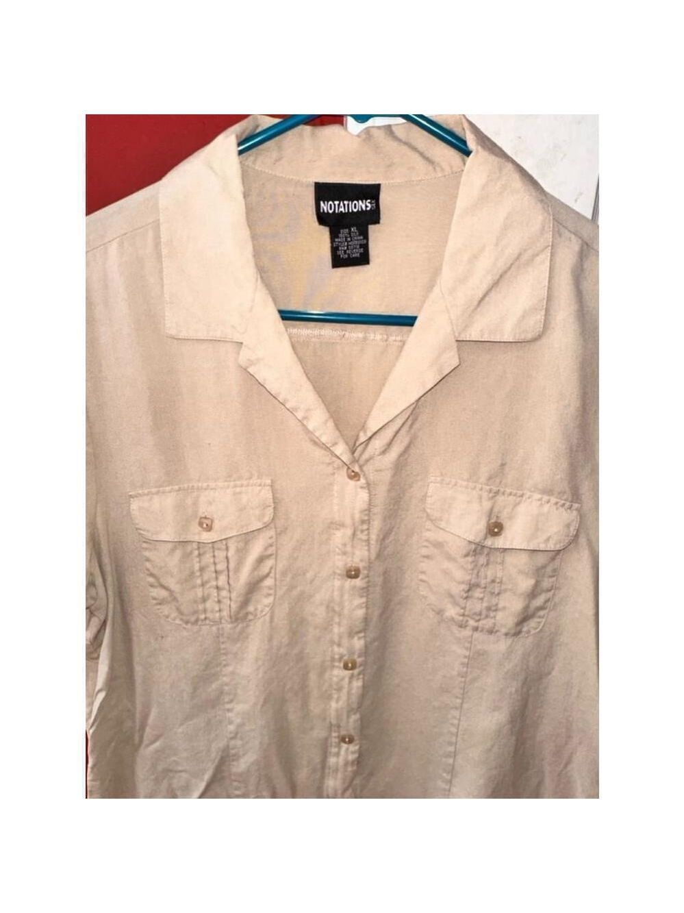 Notations Vintage Women’s Tan Silk Button Up Shirt Size XL - Picture 9 of 10